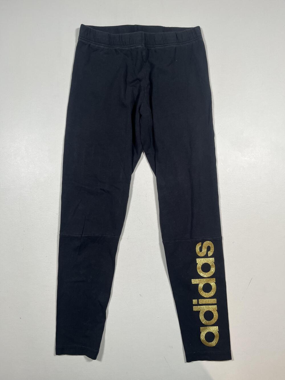 Adidas Leggings Womens Medium Black Ankle Gold Logo Elastic Waist Stretch Yoga
